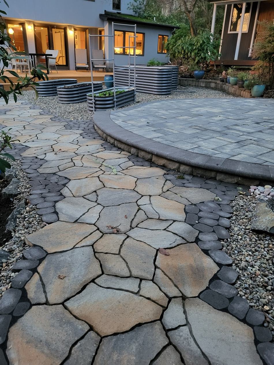 Custom landscaped stone wall and steps